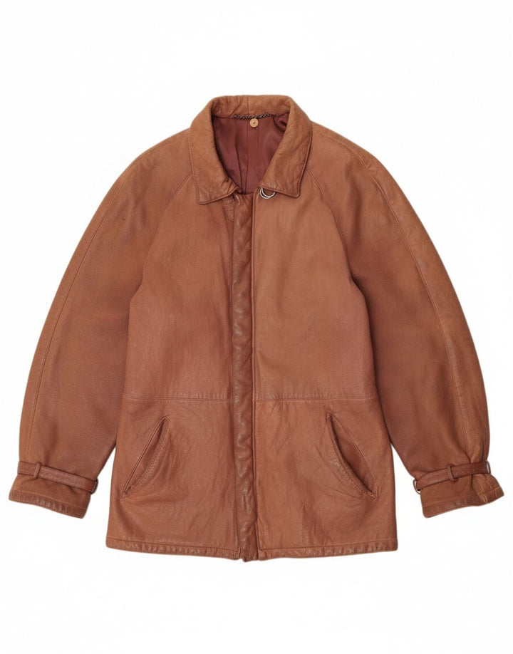 Jaqueta de couro feminina vintage IT 52 2XL marrom