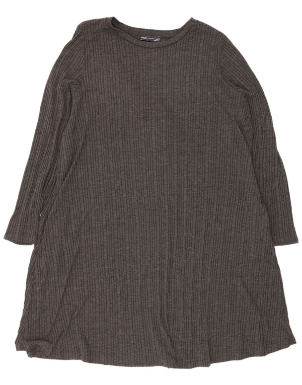 Vestido camiseta feminino de manga comprida Marks & Spencer Reino Unido 24 4XL cinza listrado