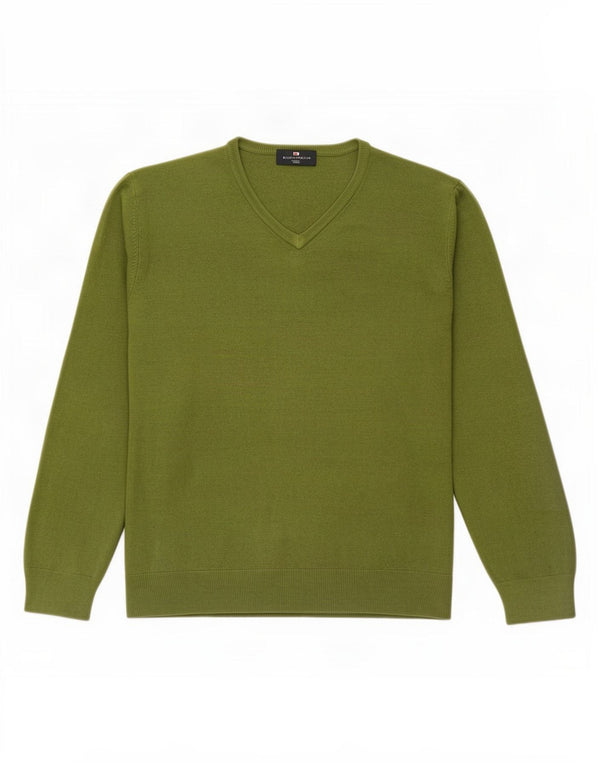 Suéter masculino Marks & Spencer com decote em V grande acrílico verde