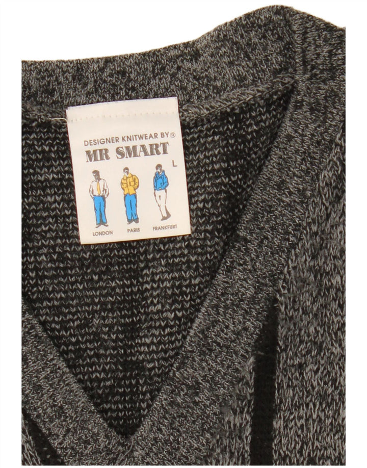 Suéter vintage masculino com decote em V grande cinza argyle/acrílico diamante