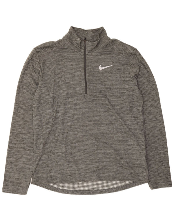 Nike Mens Dri Fit Zip Neck Pullover Tracksuit Top Large Grey Flecked