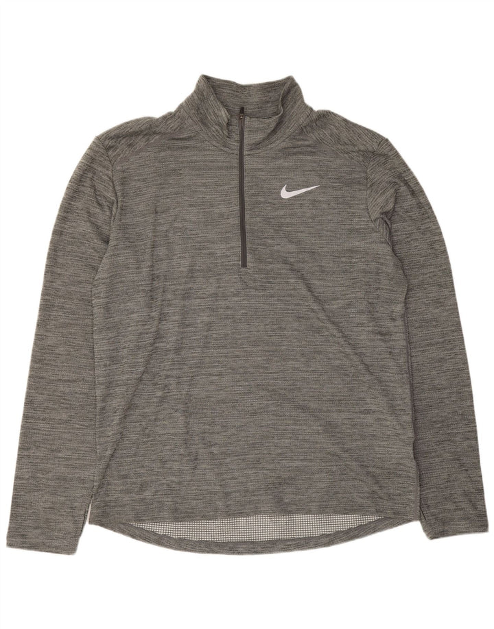 Pulôver masculino Nike Dri Fit com decote em zíper, moletom grande cinza manchado