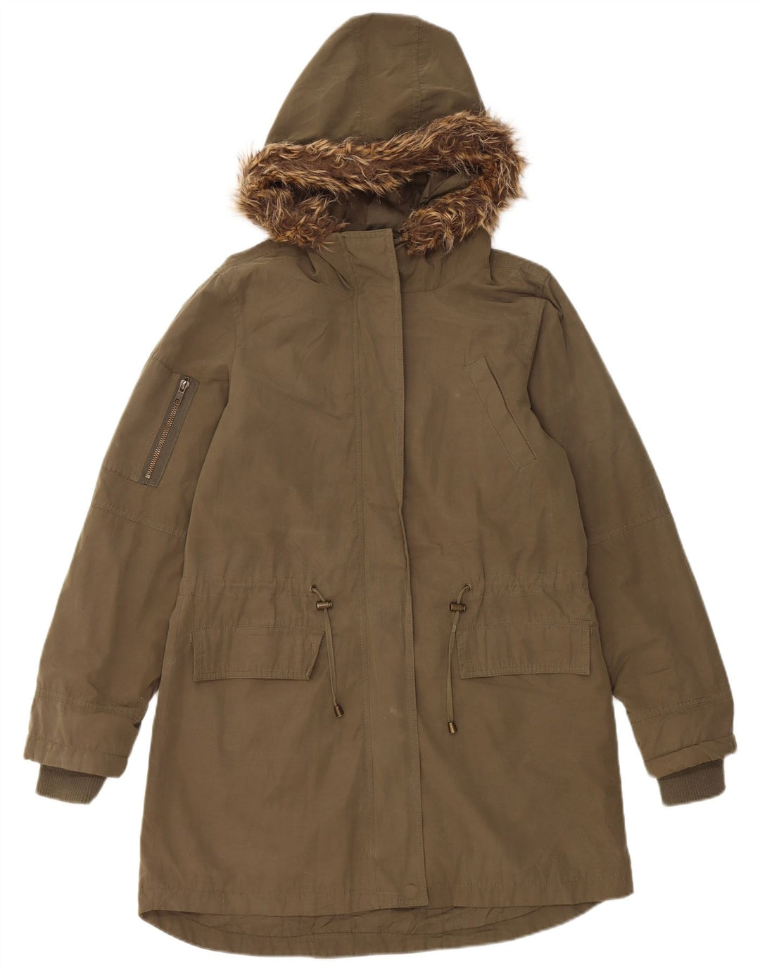 Jaqueta Parka feminina com capuz Oasis UK 10 poliéster cáqui pequeno