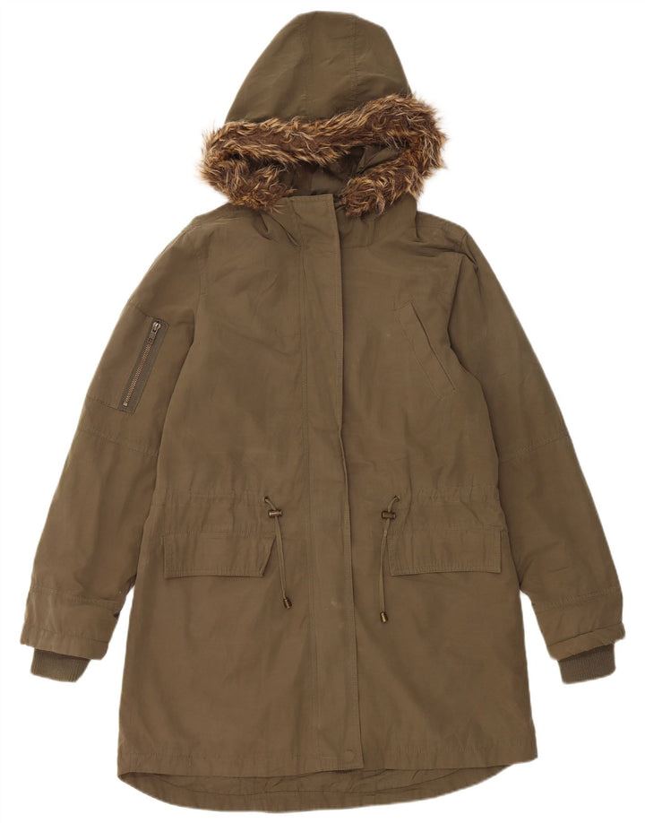 Jaqueta Parka feminina com capuz Oasis UK 10 poliéster cáqui pequeno