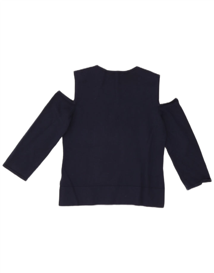 Top feminino Hobbs com ombros de fora, manga 3/4, Reino Unido 12, viscose azul marinho médio