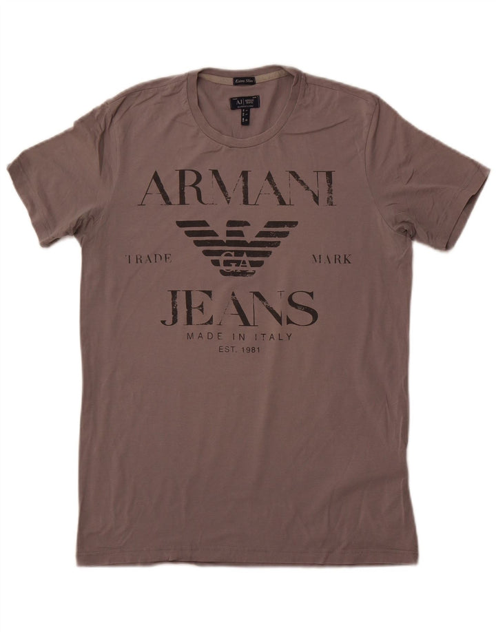 Camiseta masculina Armani Jeans extra slim com estampa gráfica grande algodão cinza