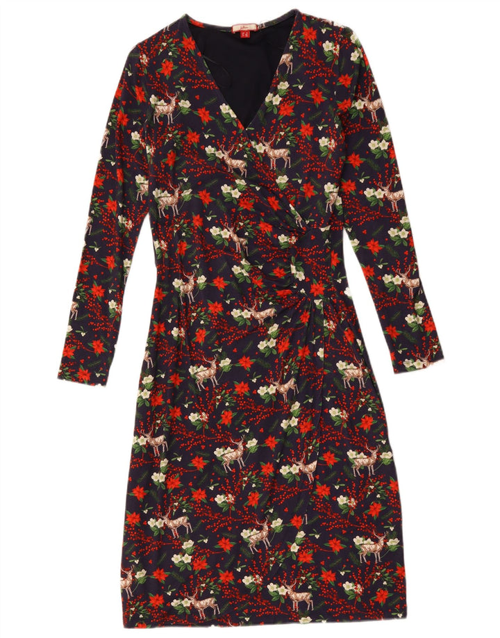 Vestido bainha feminino Joe Browns Reino Unido 8 pequeno azul marinho floral viscose