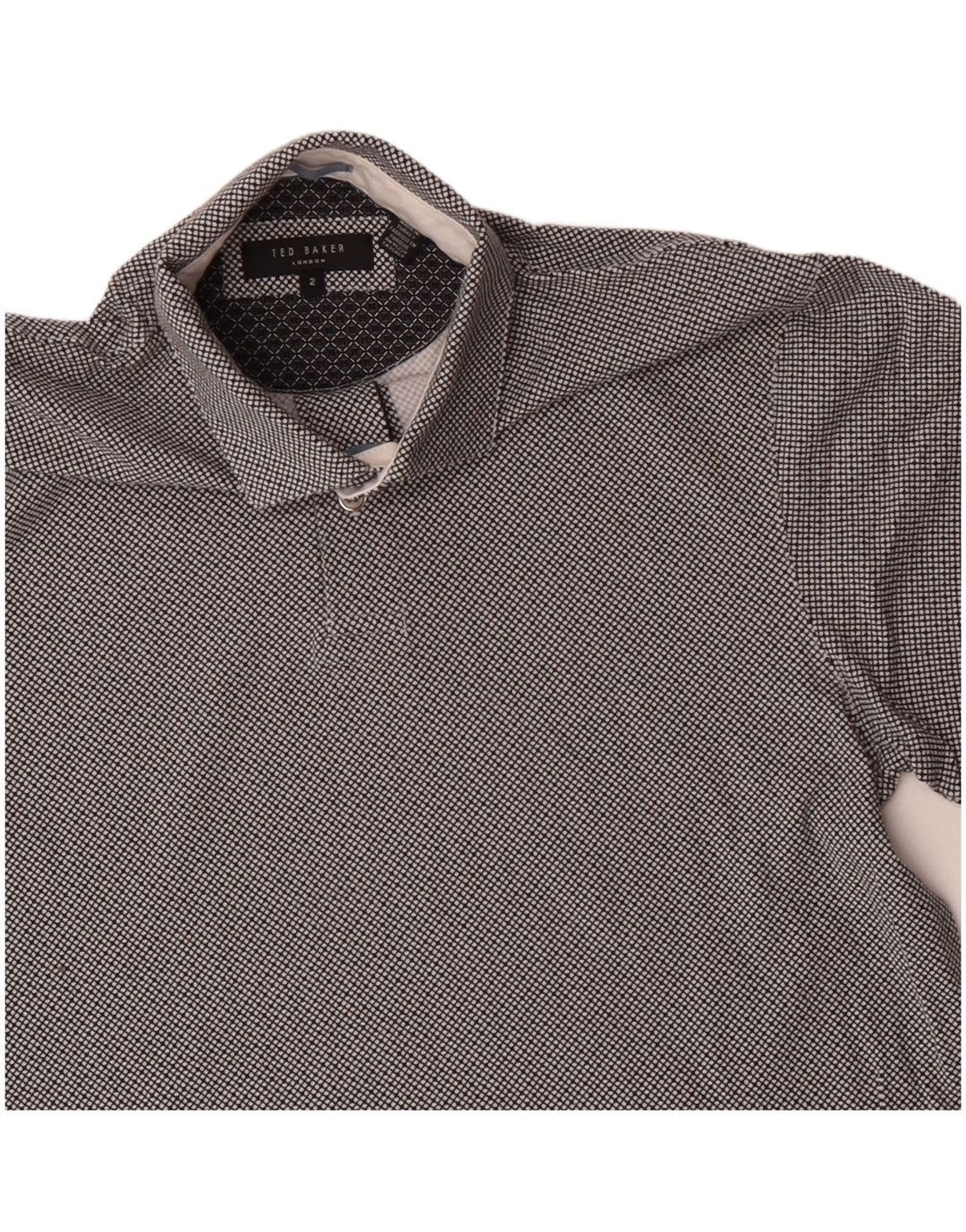 Camisa polo masculina Ted Baker tamanho 2 pequeno algodão xadrez cinza