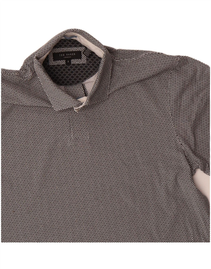 Camisa polo masculina Ted Baker tamanho 2 pequeno algodão xadrez cinza
