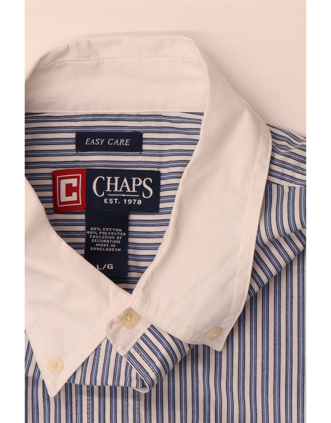 Camisa masculina Chaps Easy Care grande algodão listrado azul