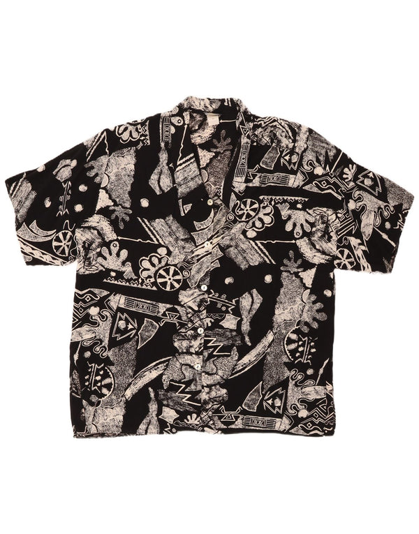 Camisa feminina VINTAGE de manga curta grande IT 46 grande preta geométrica