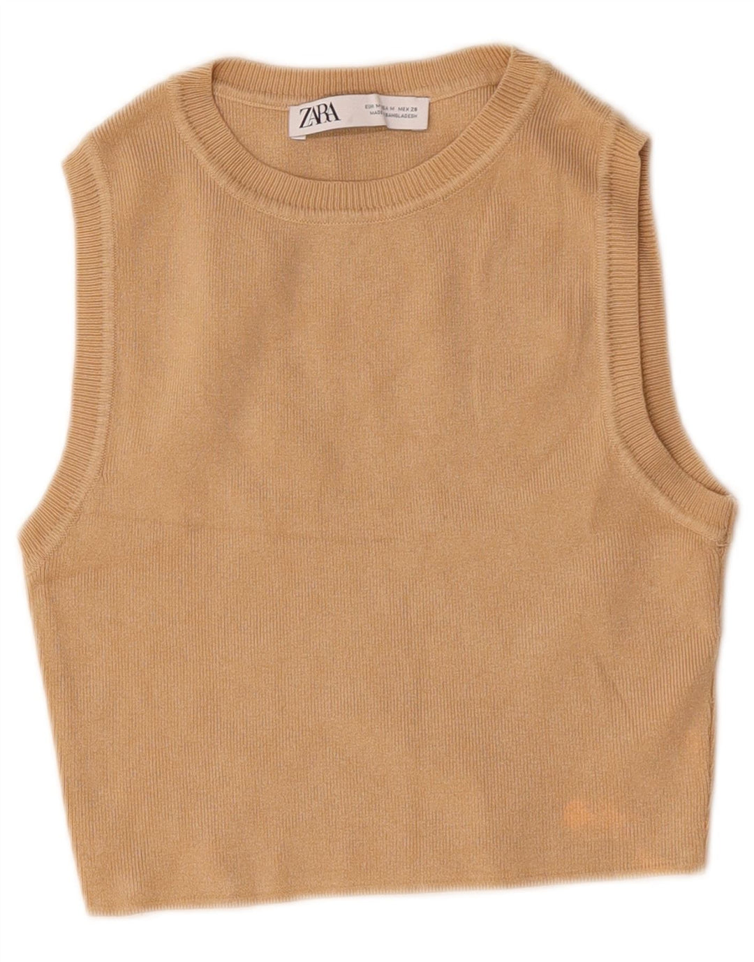 Zara Womens Crop Vest Top UK 12 Médio Bege Viscose