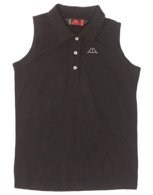 Camisa polo feminina sem mangas Kappa UK 10 pequena algodão preto
