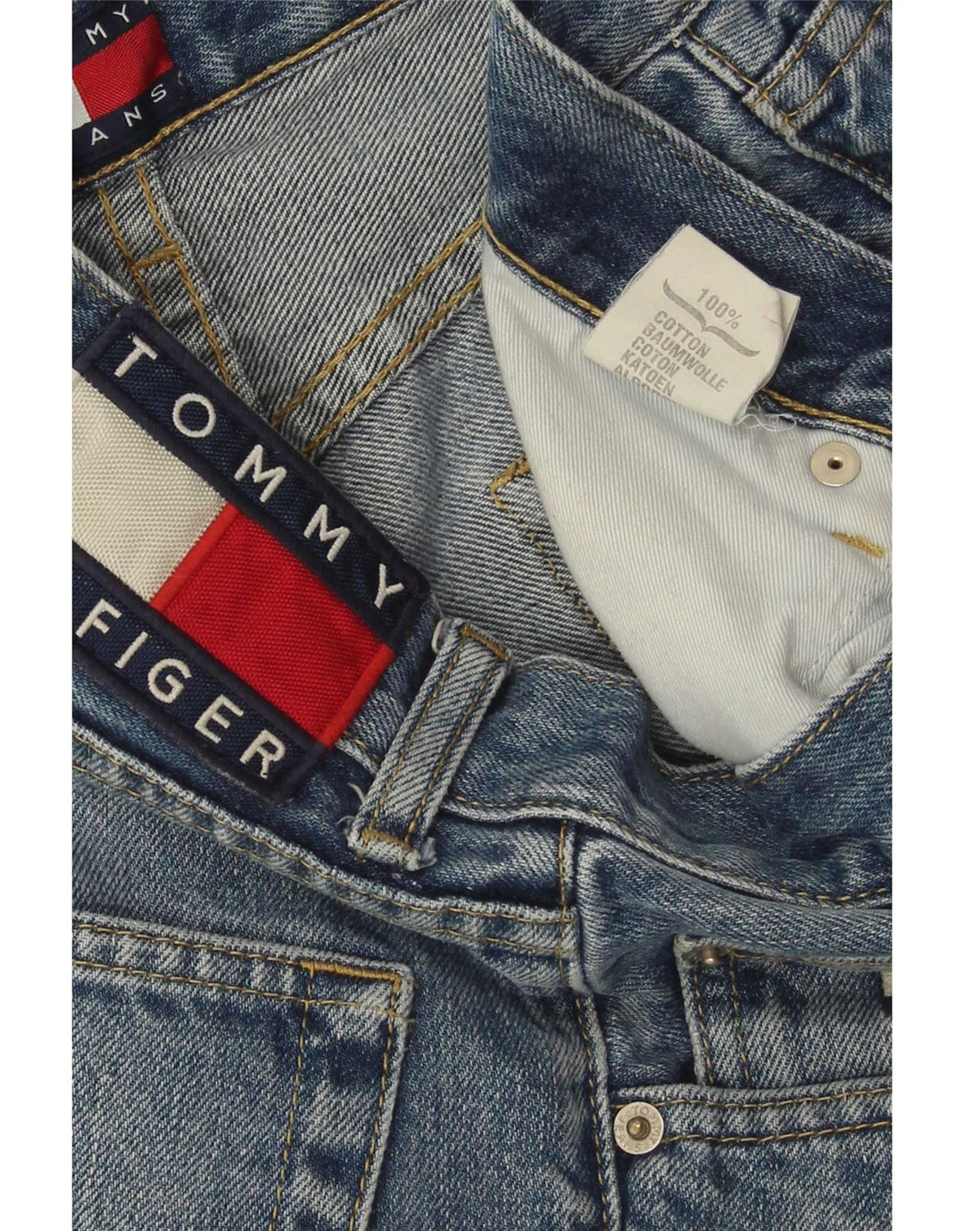 Jeans retos masculinos Tommy Hilfiger W30 L30 algodão azul