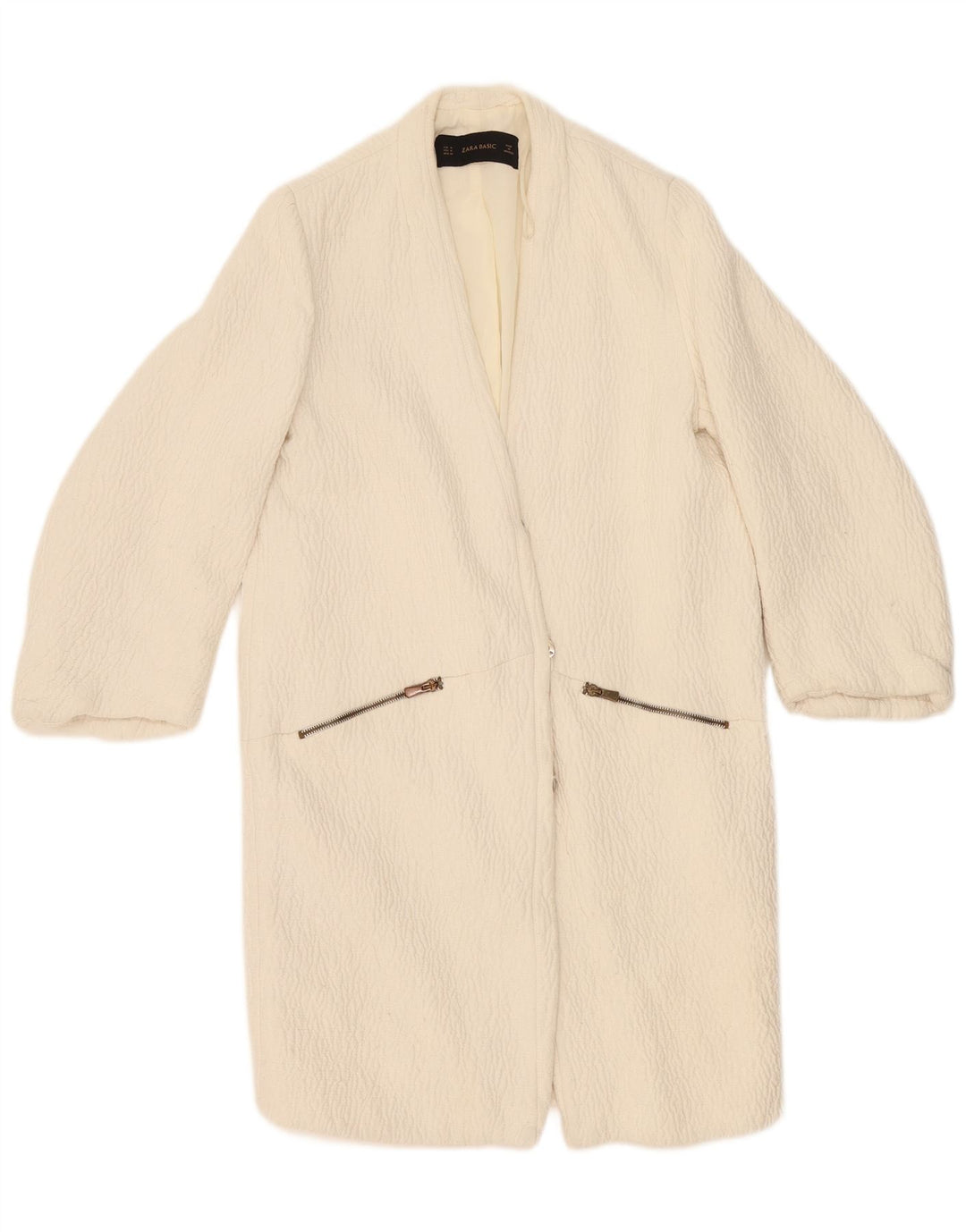 Sobretudo feminino Zara UK 14 médio off white poliéster