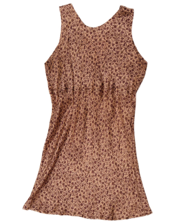Vestido feminino vintage UK 10 pequeno floral marrom