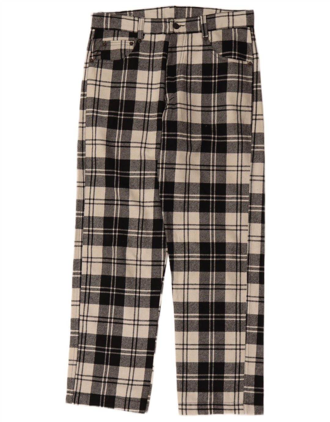 Calças casuais retas femininas vintage W32 L28 lã xadrez branca