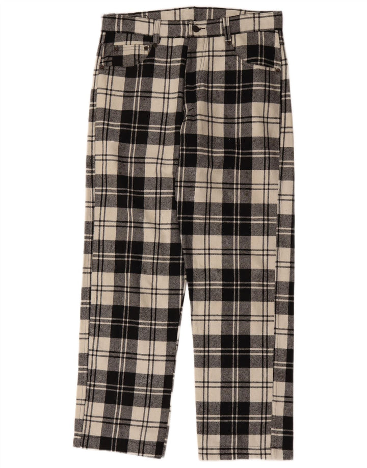 Calças casuais retas femininas vintage W32 L28 lã xadrez branca