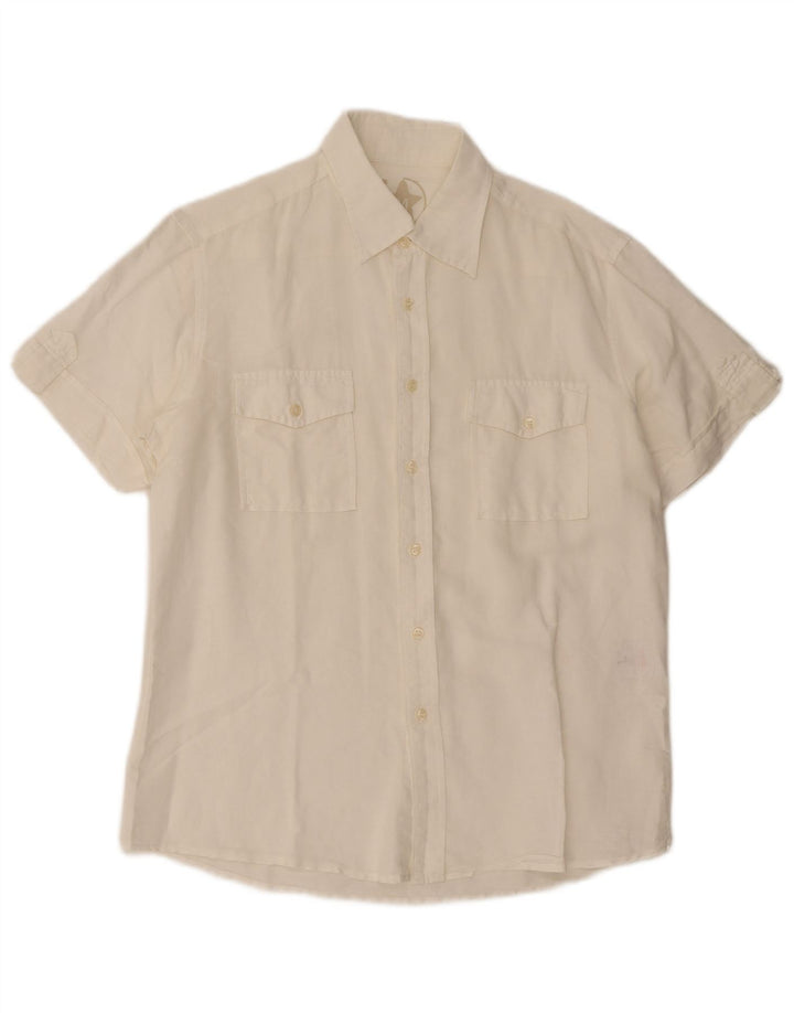 Camisa masculina de manga curta Mash grande em linho branco
