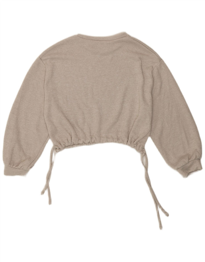 Blusa feminina Zara Top UK 16 grande poliéster manchado cinza