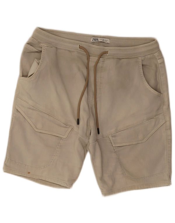 Zara Mens Cargo Shorts Grande W32 Algodão Bege