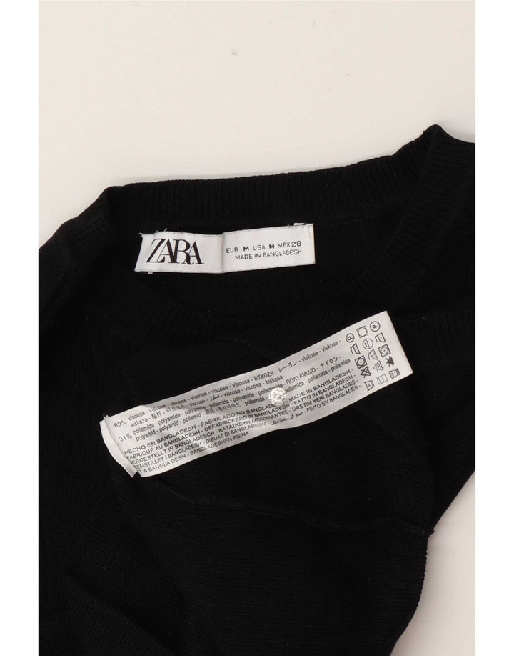 Zara Womens Crop Vest Top UK 12 Medium Black Viscose