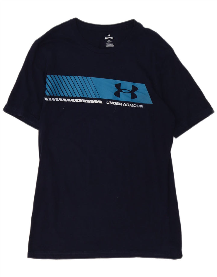Camiseta gráfica masculina UNDER ARMOUR pequena algodão azul marinho