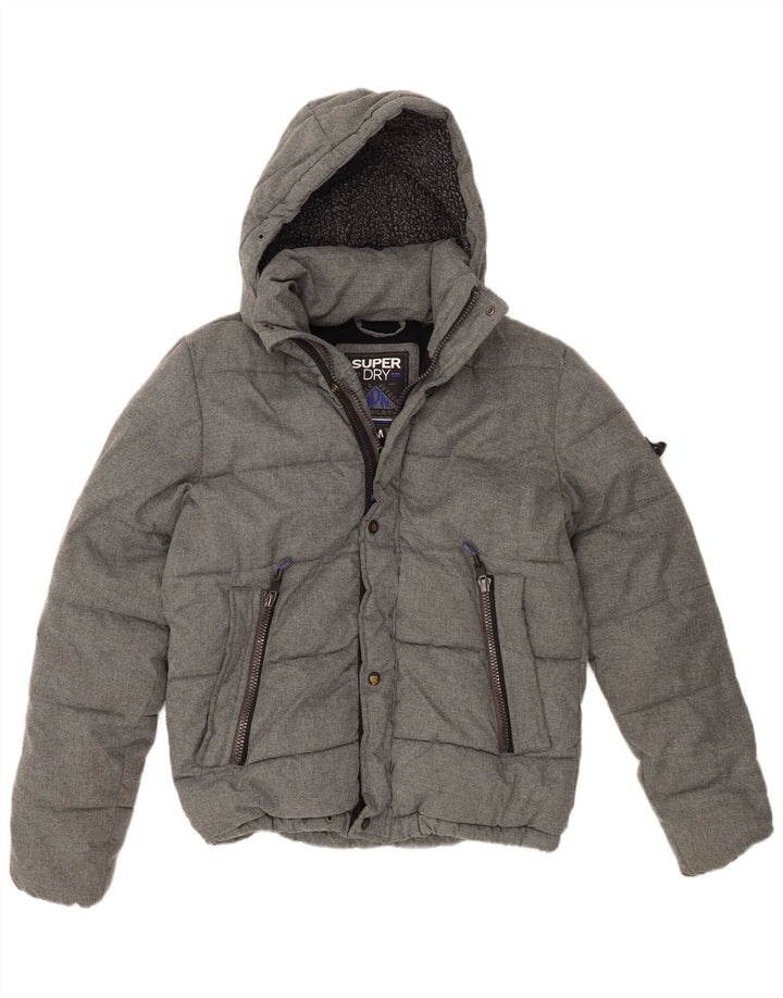Jaqueta acolchoada com capuz masculina Superdry UIK 38 poliéster cinza médio