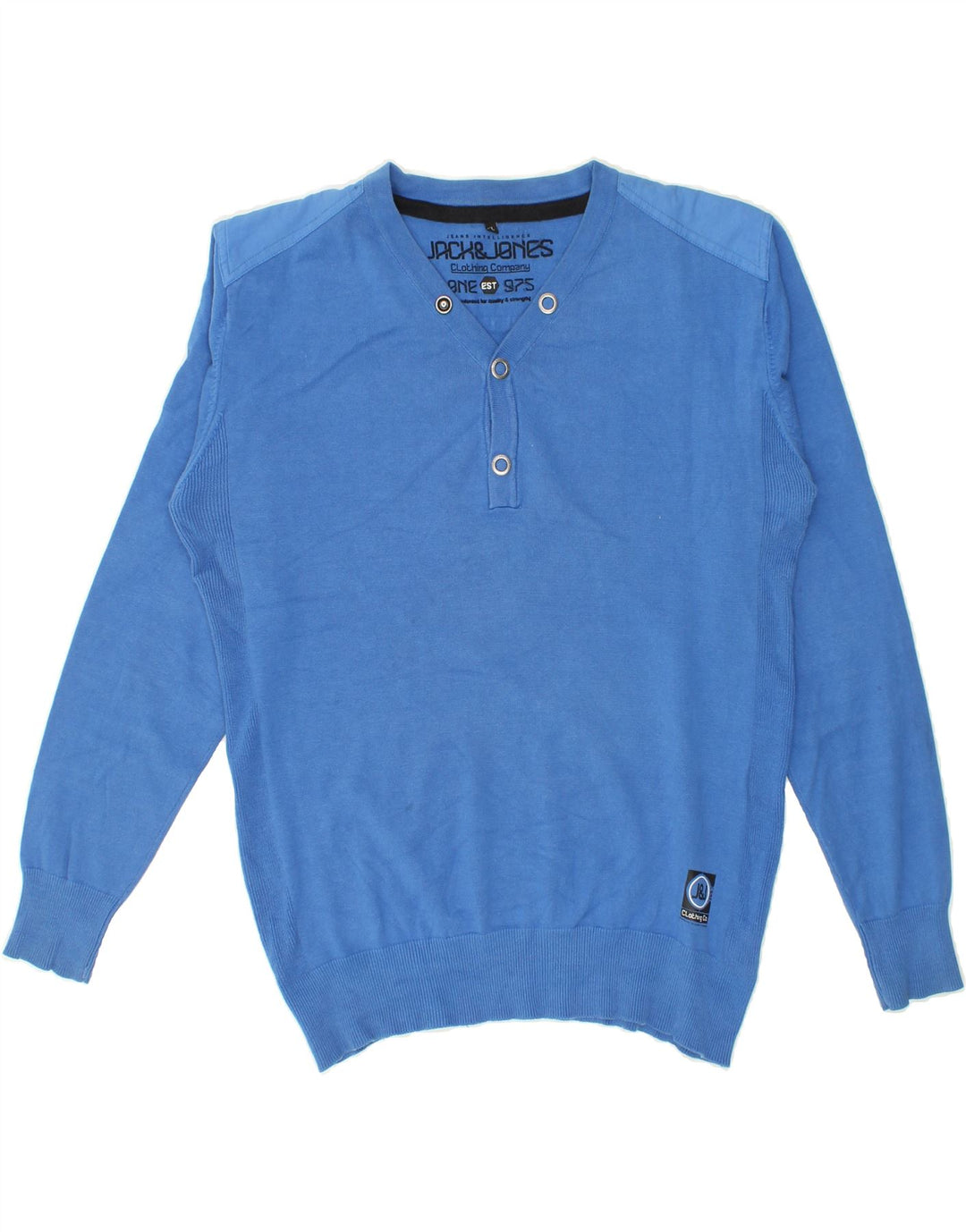 JACK & JONES Mens V-Neck Jumper Sweater XL Blue Cotton Vintage Jack & Jones and Second-Hand Jack & Jones from Messina Hembry 