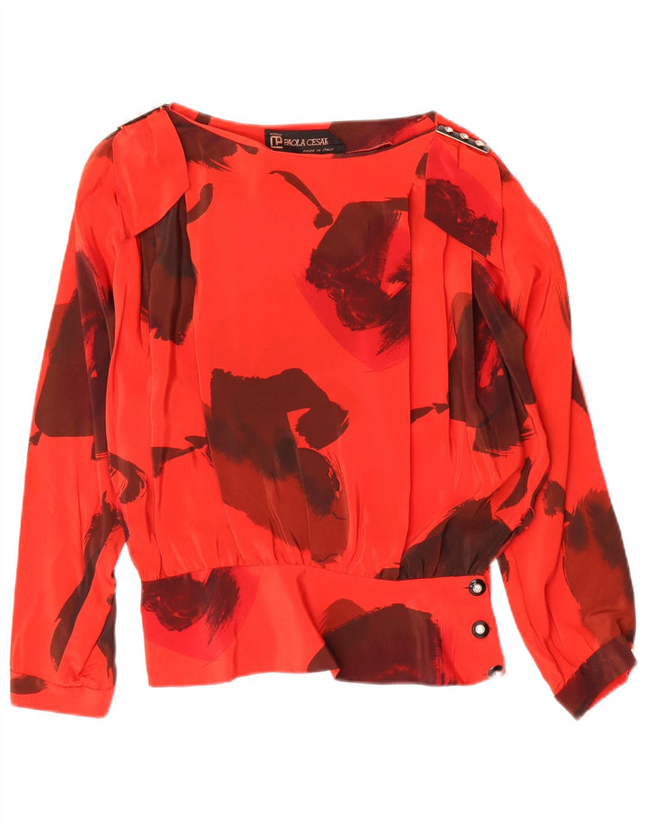 Blusa feminina vintage manga comprida top IT 42 seda floral vermelha média