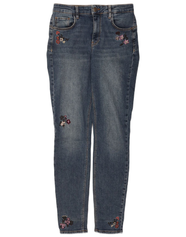 Desigual Jeans Skinny Feminino Cintura Alta EU 40 Médio W26 L30 Azul Floral