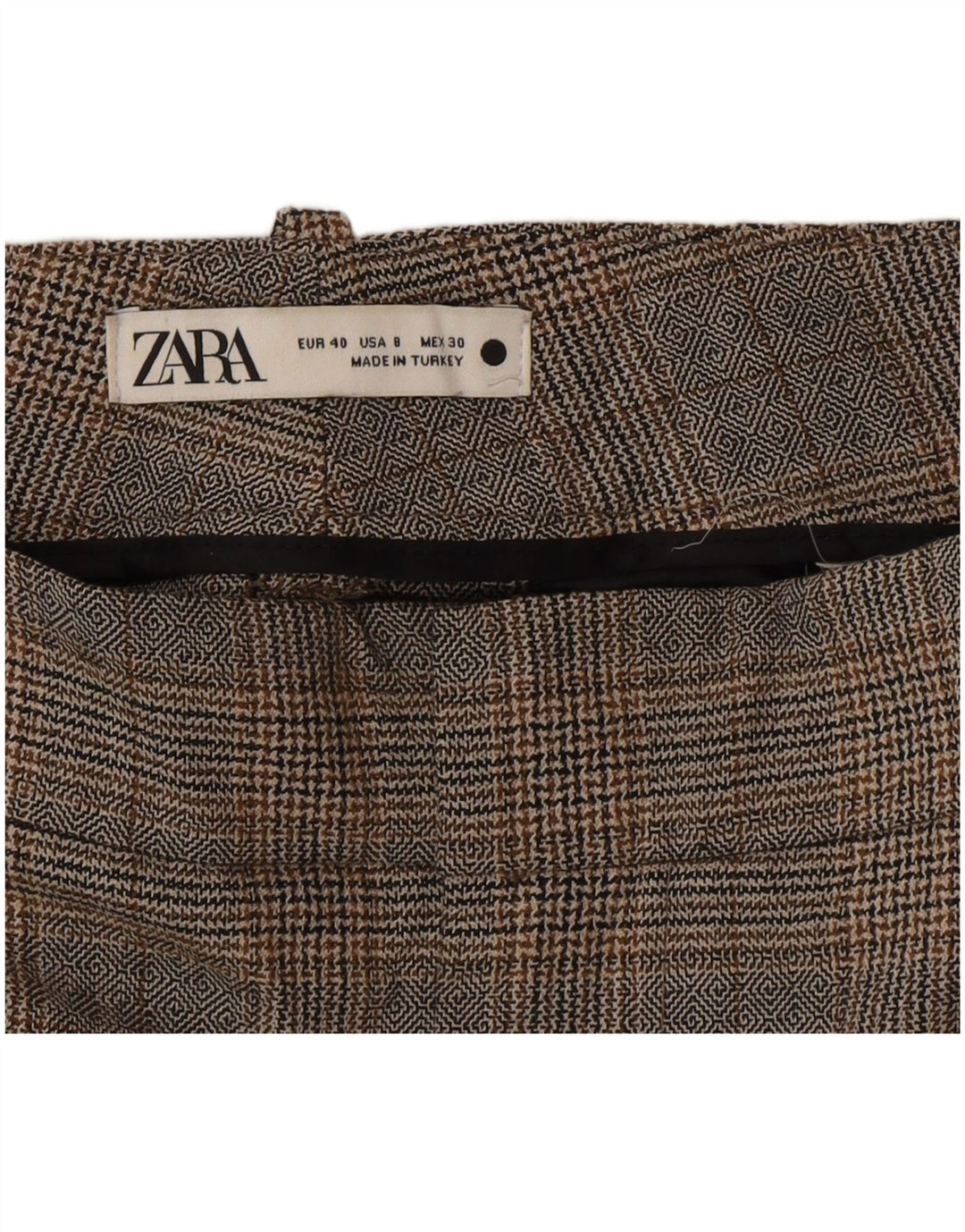 Calças cortadas femininas Zara EU 40 Médio W30 L28 Poliéster xadrez cinza