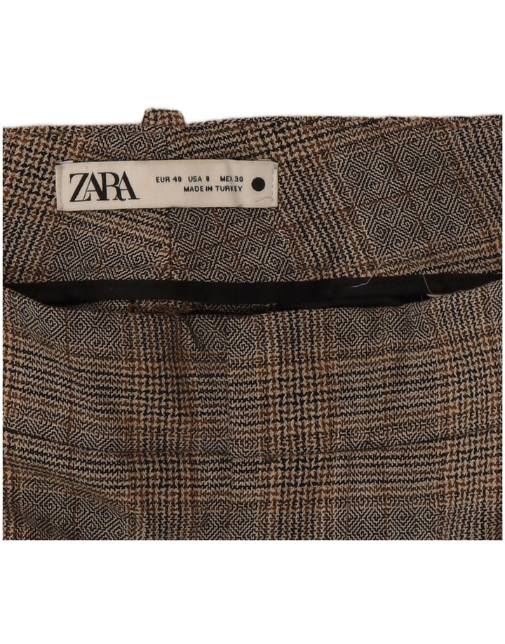 Calças cortadas femininas Zara EU 40 Médio W30 L28 Poliéster xadrez cinza
