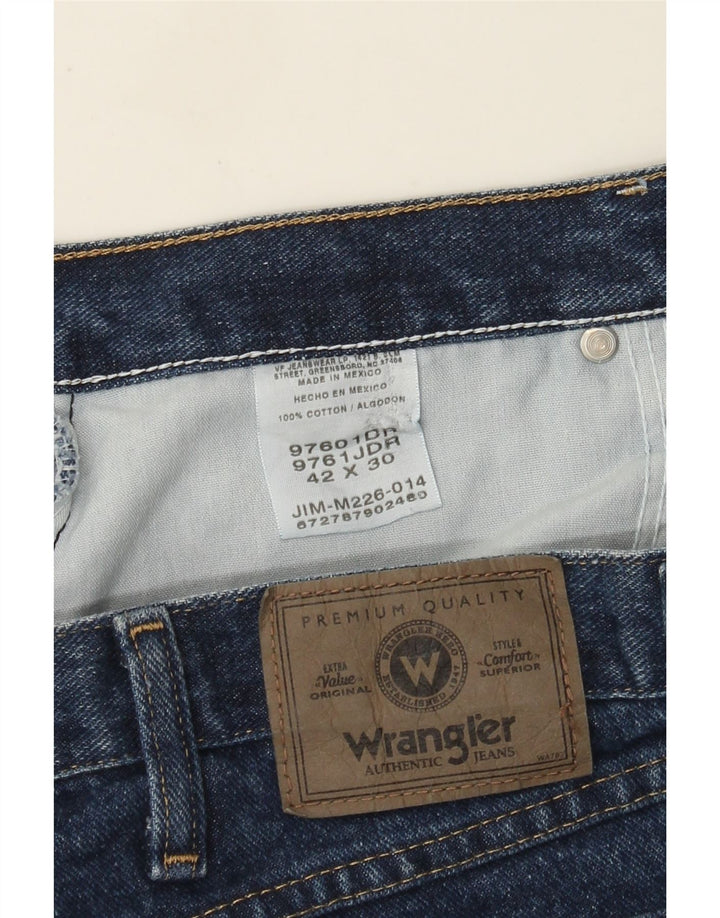 Wrangler Mens Straight Jeans W42 L30 Azul Algodão