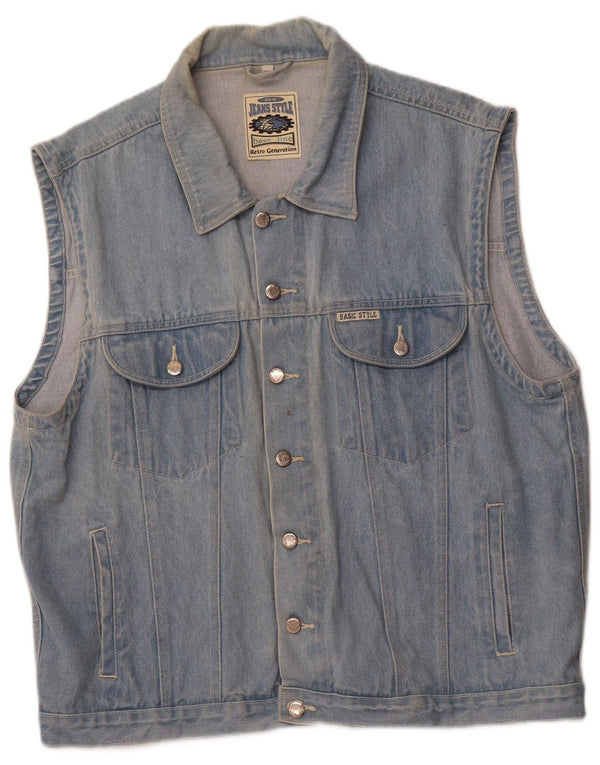 MARCEL CLAIR Mens Denim Gilet UK 42 XL Algodão Azul