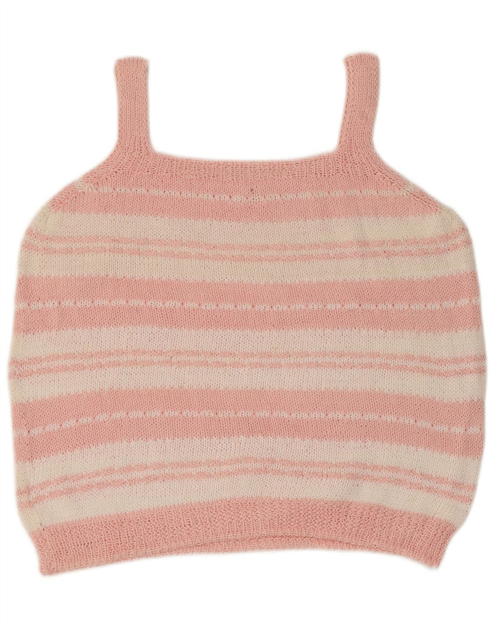 Top Cami feminino de malha VINTAGE Reino Unido 14 grande listrado rosa