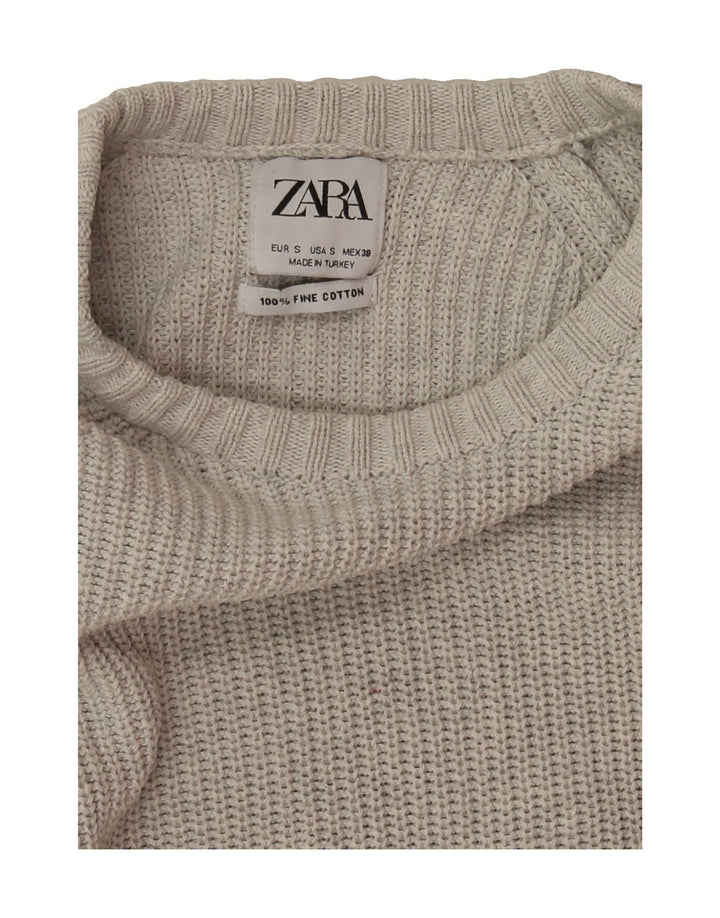 ZARA Womens Boat Neck Jumper Sweater UK 10 Small Grey Cotton Vintage Zara and Second-Hand Zara from Messina Hembry 
