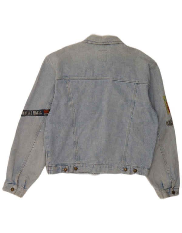Jaqueta jeans gráfica masculina Movi Mento UK 42 XL azul algodão