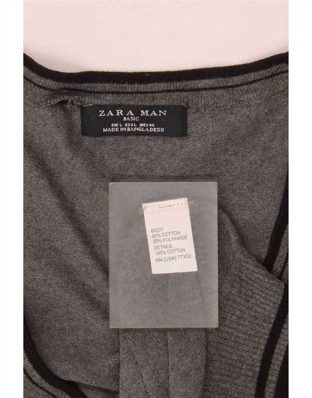 Suéter cardigã masculino Zara grande algodão listrado cinza