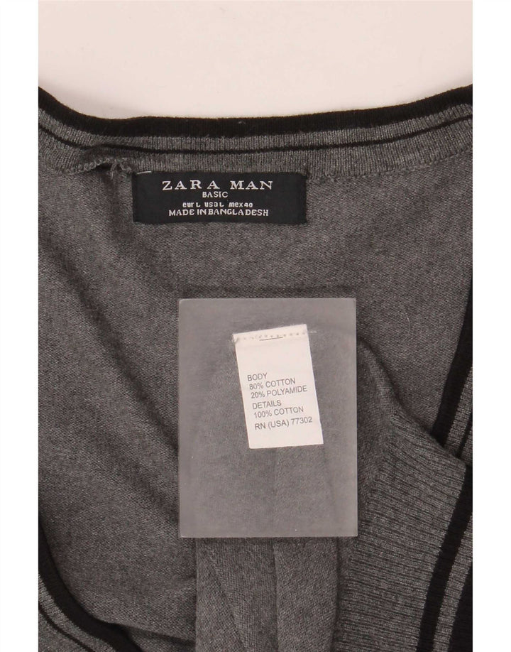 Suéter cardigã masculino Zara grande algodão listrado cinza