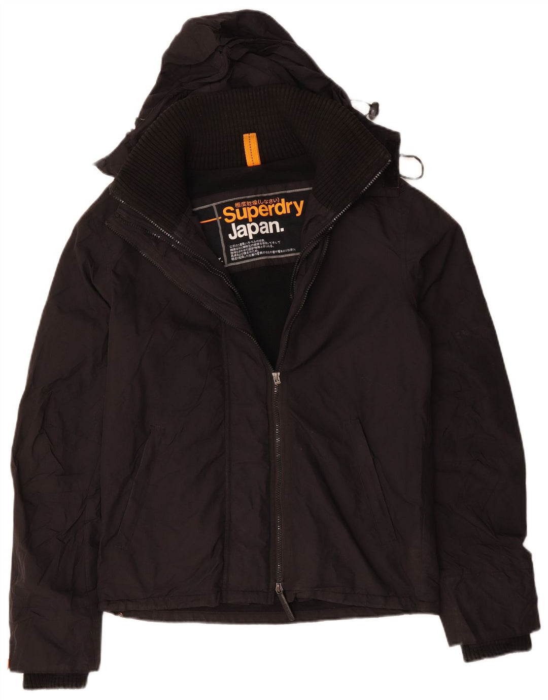 Jaqueta corta-vento masculina SUPERDRY com capuz UK 38 poliéster preto médio