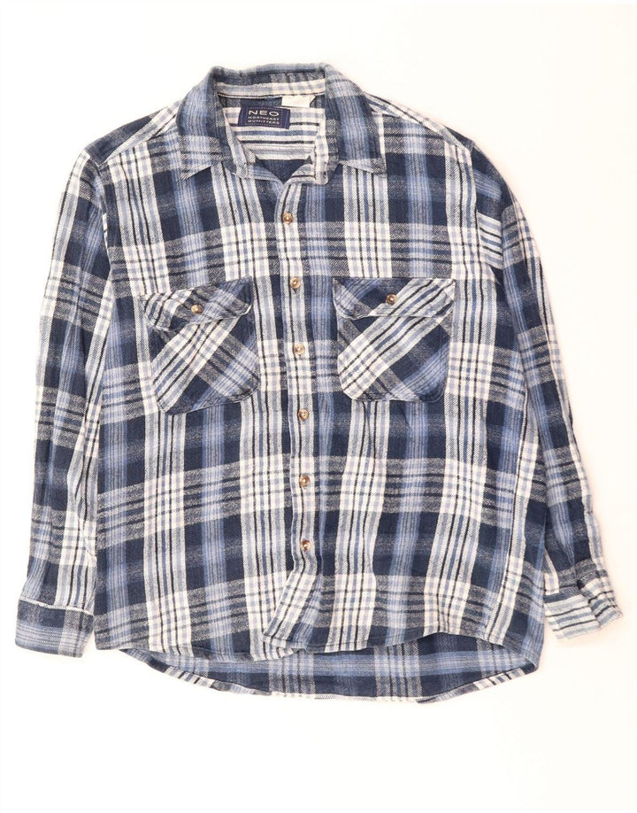 Camisa masculina de flanela VINTAGE grande algodão xadrez azul