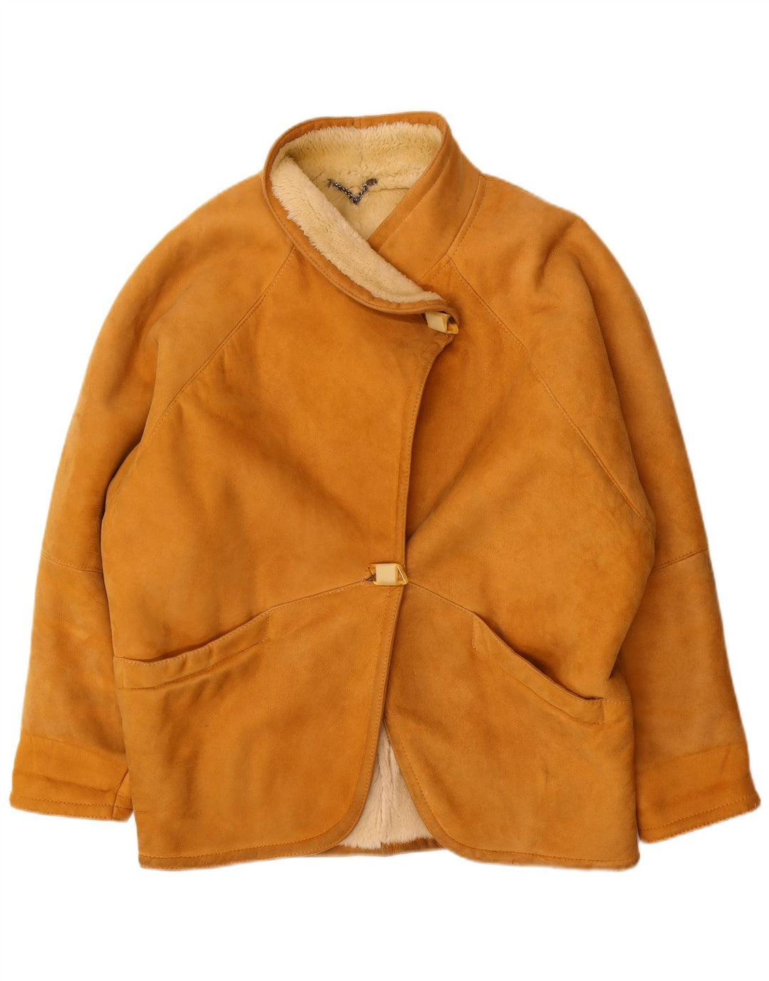 Jaqueta feminina vintage de shearling de grandes dimensões IT 42 Shearling marrom médio