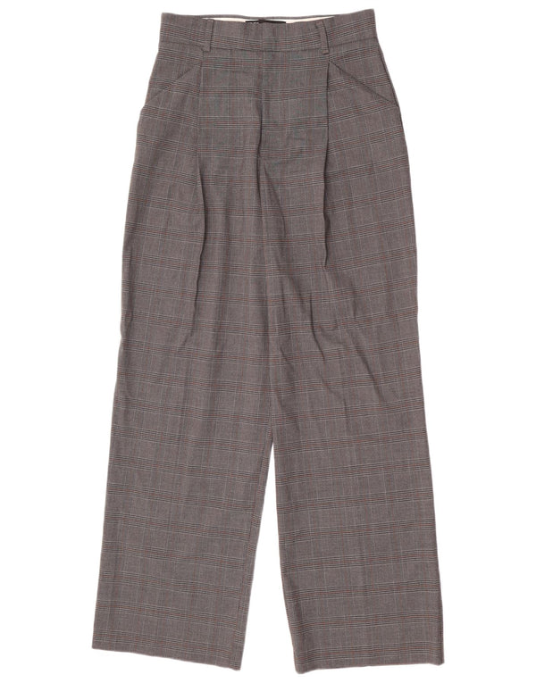 Zara Calça feminina casual de perna larga Reino Unido 8 pequena W26 L30 xadrez cinza