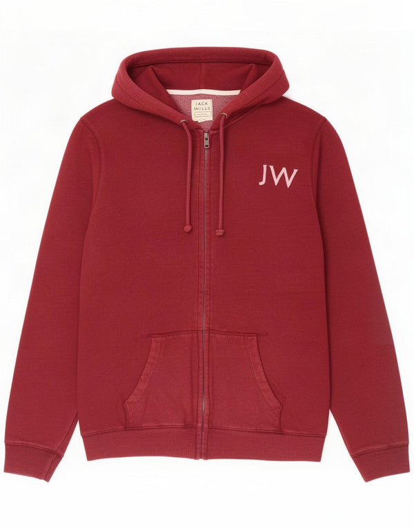 Jack Wills Mens Graphic Zip Hoodie Sweater XL Burgundy Cotton