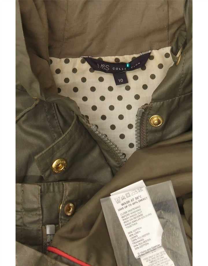 Jaqueta feminina encerada com capuz grande Marks & Spencer Reino Unido 10 pequena verde