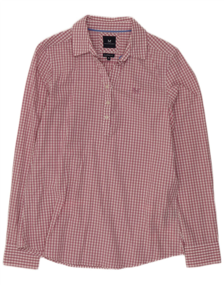 Camisa pulôver feminina de ajuste clássico da Crew Clothing UK 10 pequena roxa guingão