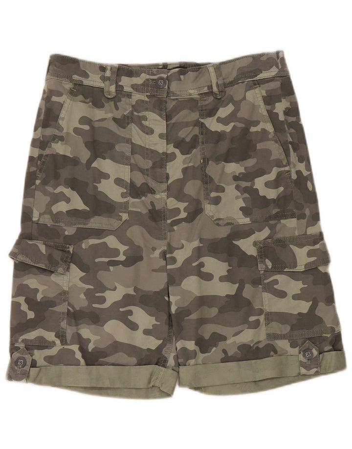 Shorts cargo feminino de cintura alta Marks & Spencer UK 12 médio W30 cáqui