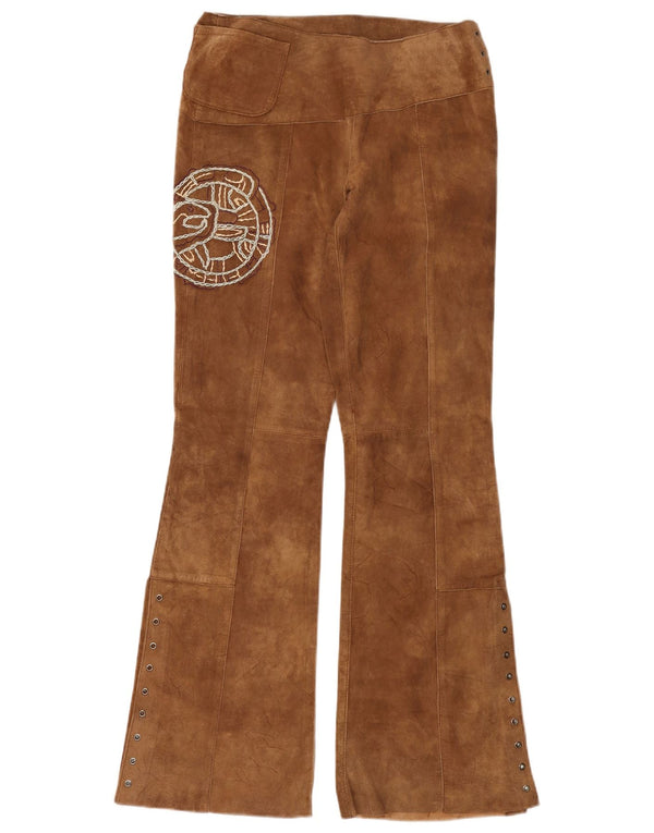 Calça feminina vintage bootcut camurça média W30 L33 couro marrom