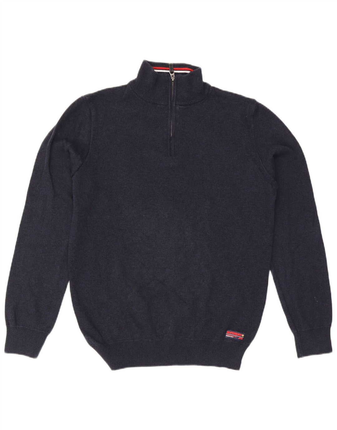Suéter masculino Superdry com zíper e gola grande de algodão azul marinho